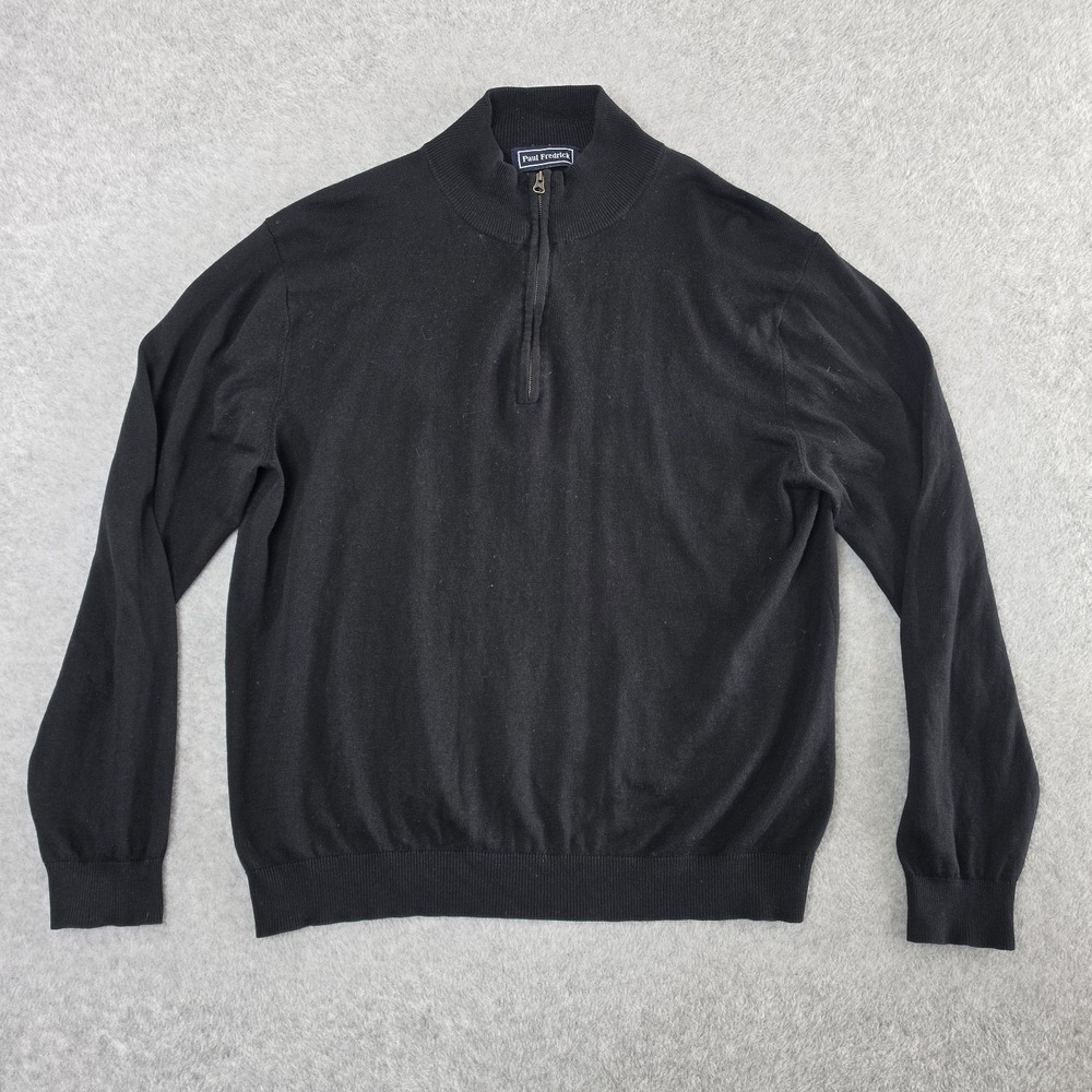 Paul Fredrick 1/4 Zip Sweater Mens Large Long Sleeve Mock neck Silk Blend Black